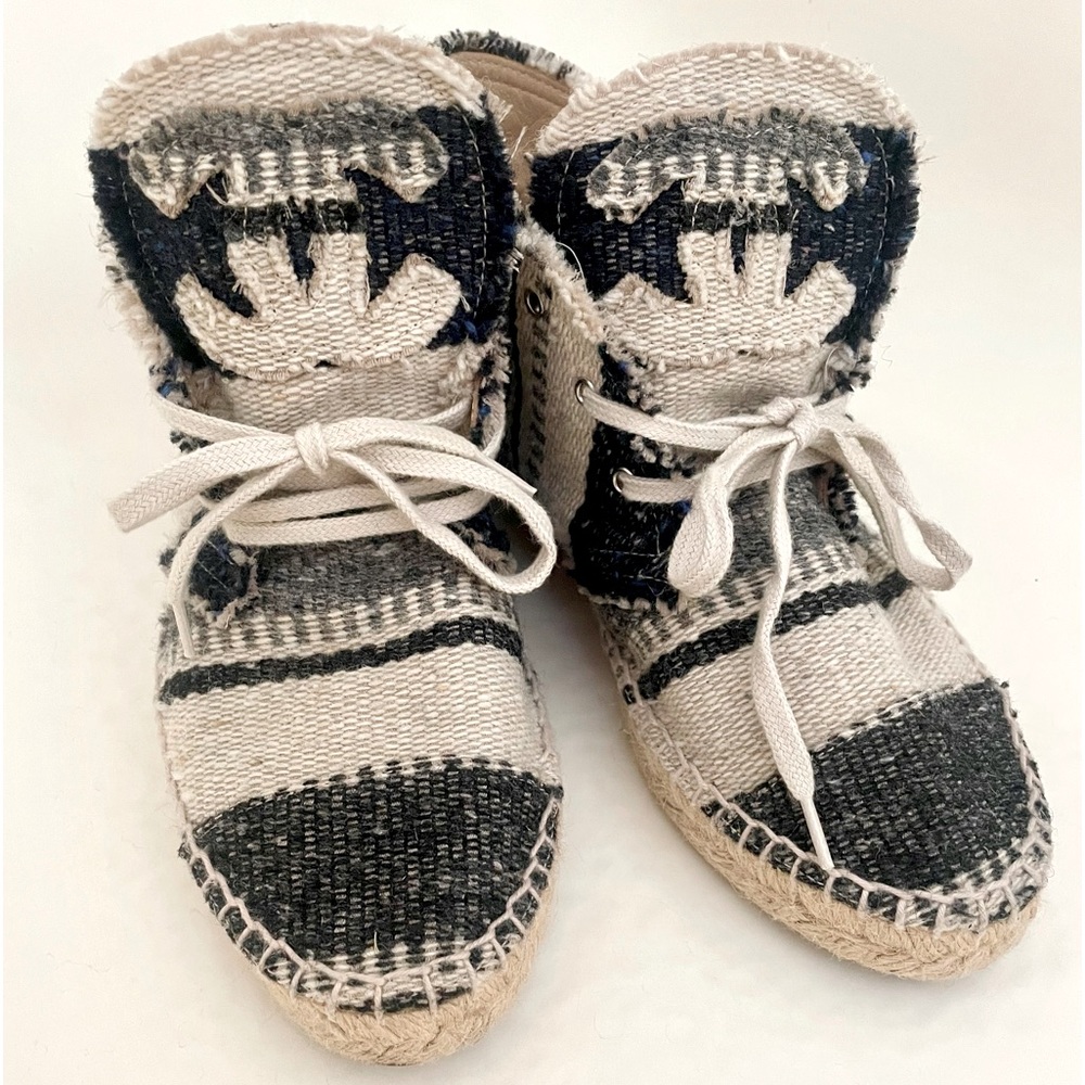 Chanel striped toile “cc” high top espadrilles